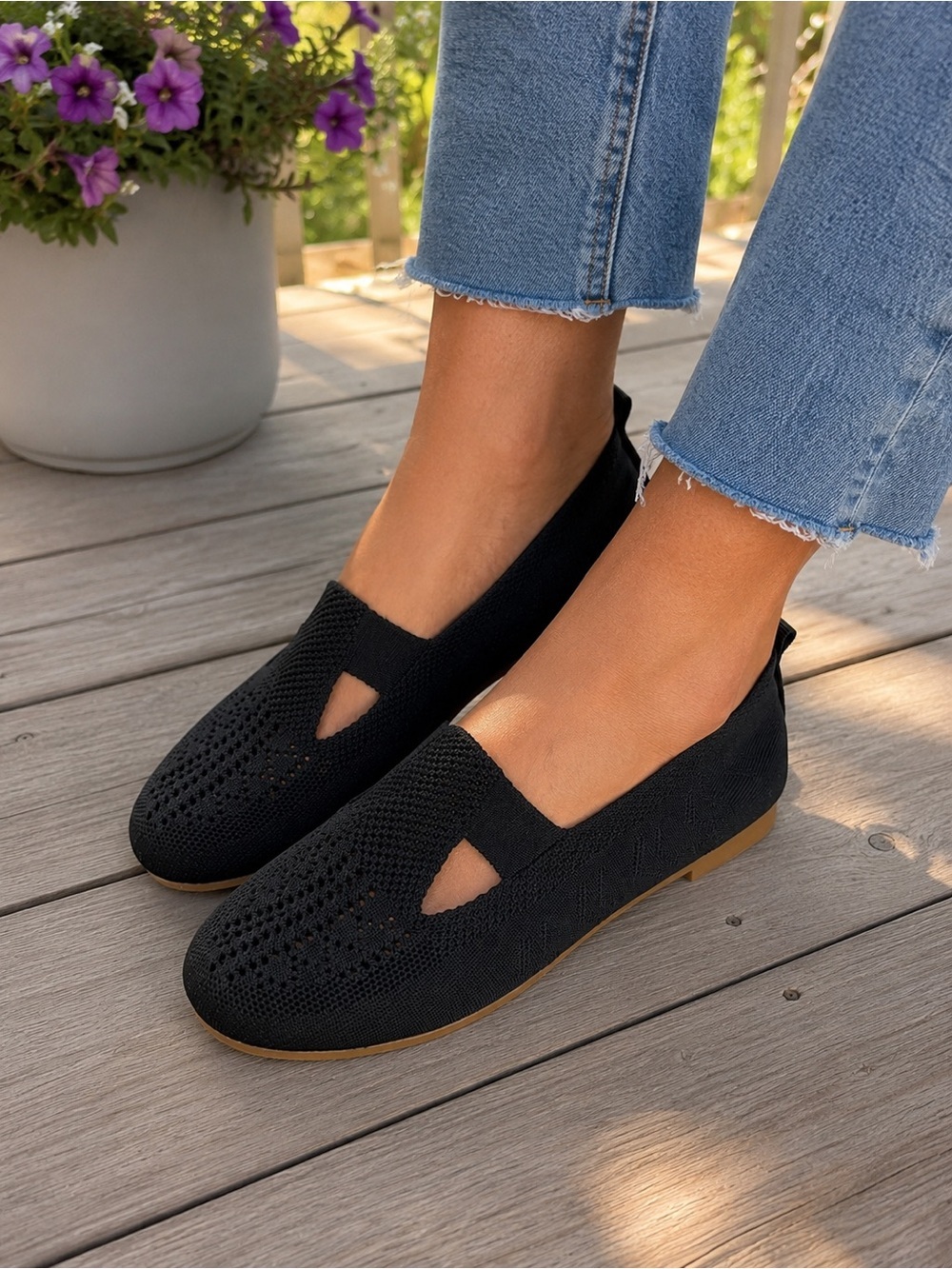 Black Knit Slip On Flats Women’s Size 8.5 EU 39 Comfort Shoes